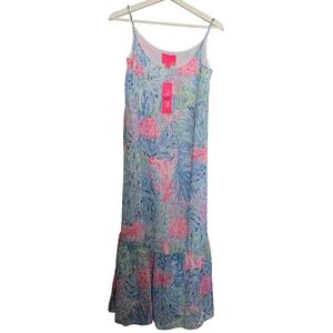 NWT Lilly Pulitzer Winni Sink Or Swim Vibrant Blue and Pink Maxi Dress